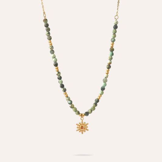 Clara | Sun necklace in stainless steel and natural stone