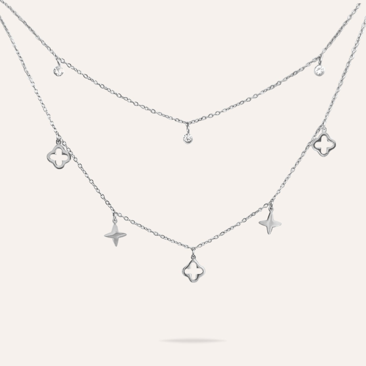 Léna | Double-row necklace in stainless steel and zircons